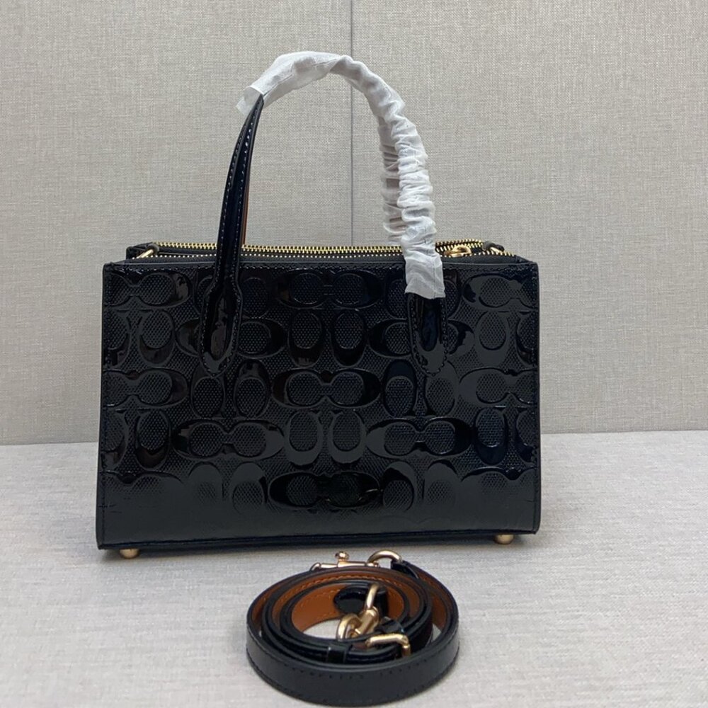 COACH Nina Small Tote Bag Signature Leather CV400 Black NEW - Picture 2 of 6